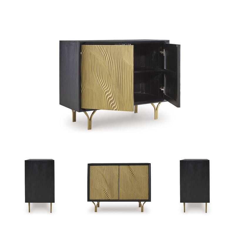 Signature Design by Ashley Tayner Black/Gold Accent Cabinet - 40" W x 17" D x 32" H