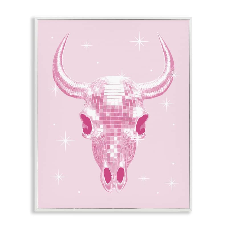 Stupell Pastel Disco Cattle Skull Framed Giclee Art Design By Lil' Rue - 16 x 20 - White