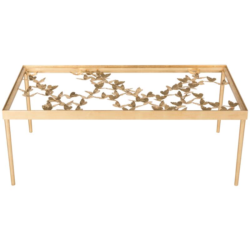 SAFAVIEH Rosalia Antique Gold Leaf Coffee Table - 48" x 24" x 17.8"
