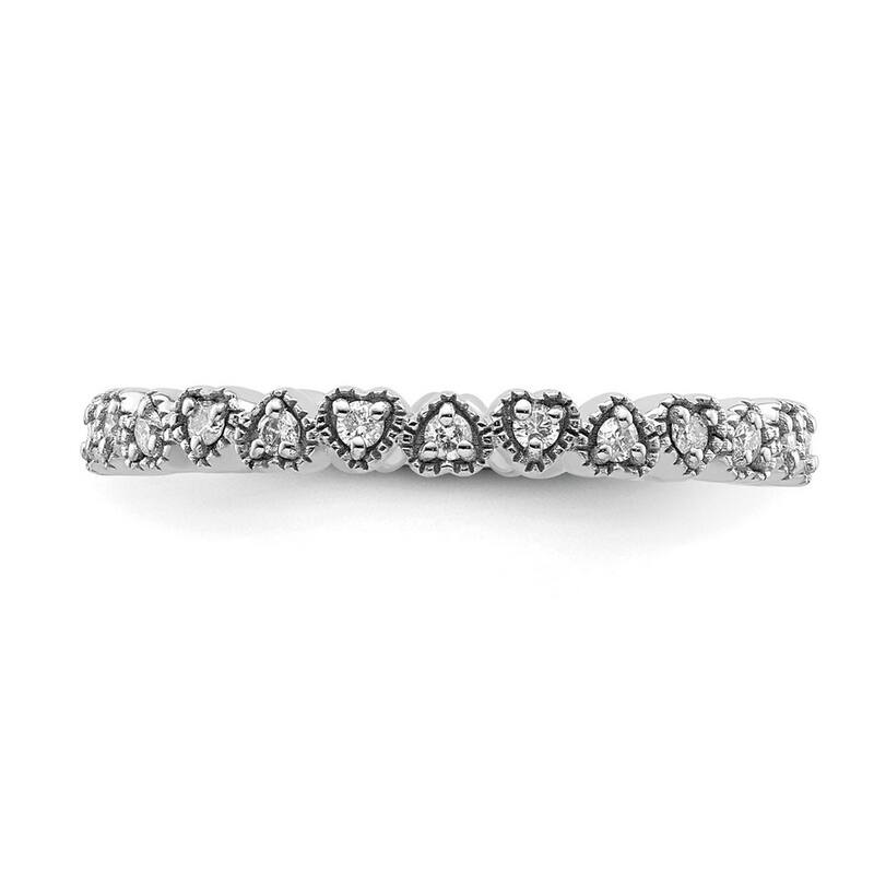 Curata 925 Sterling Silver Polished Prong set Patterned Stackable Expressions Diamond Ring