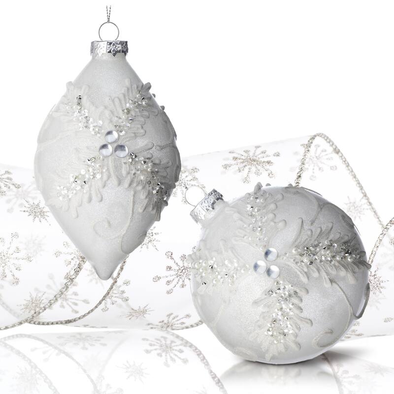 4-6" Glass Jewel Holly Ball Kismet Ornament Set of 6