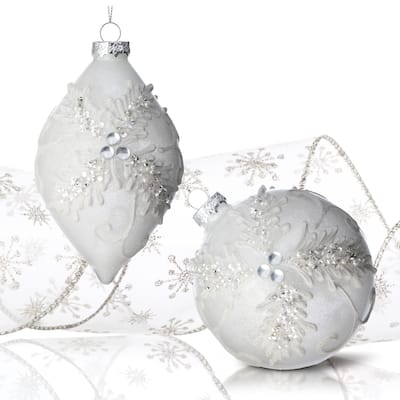 4-6" Glass Jewel Holly Ball Kismet Ornament Set of 6