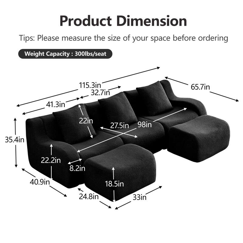 GDF Studio - Fairford U-Shaped 3-Seat Modular Sofa With Curved Armrests & Non-Slip Base