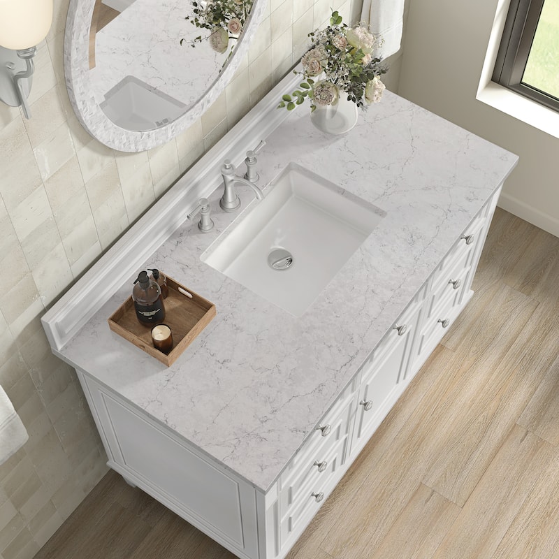 James Martin Vanities Lorelai 48" Single Vanity, Bright White - Eternal Jasmine Pearl.