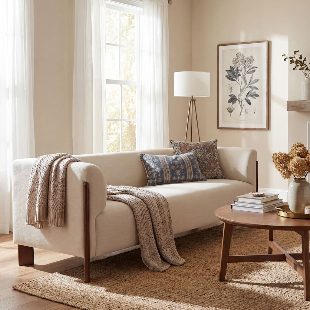 Christopher Knight Home Aurelian Birch Upholstered Tuxedo Sofa with Solid Wood Legs