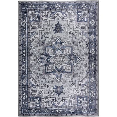 L'Baiet Jasmine Grey Distressed Machine Washable Rug