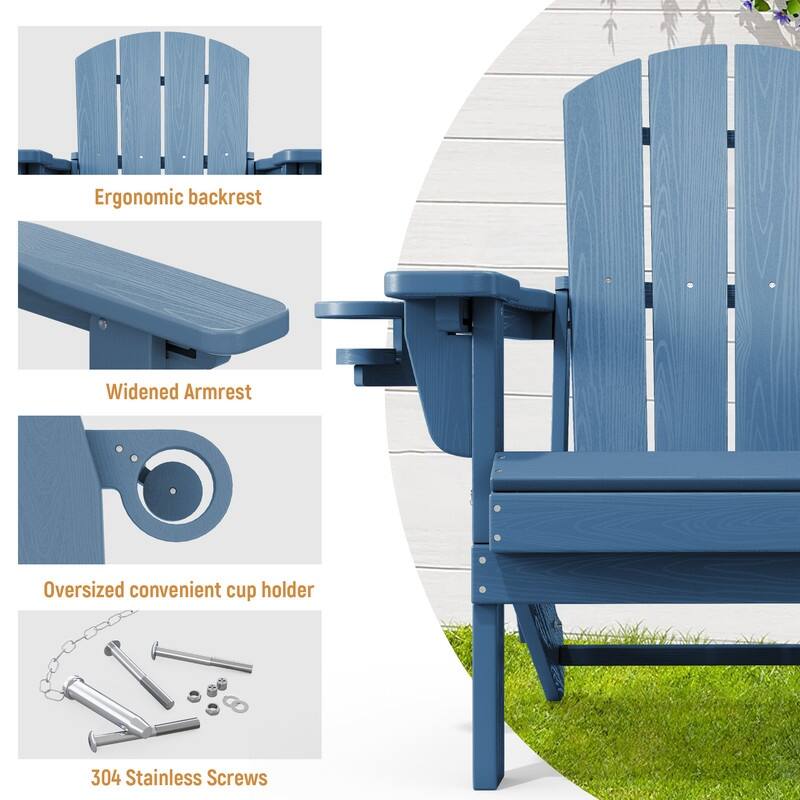 3-Position Reclining Folding Outdoor Chair – PE Wood Grain, Weather-Resistant