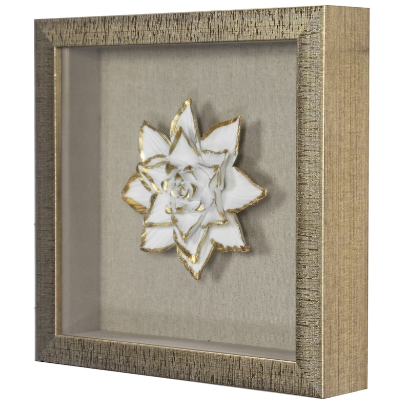 HUJI Gold Ceramic Flower Shadow Box Wall Décor