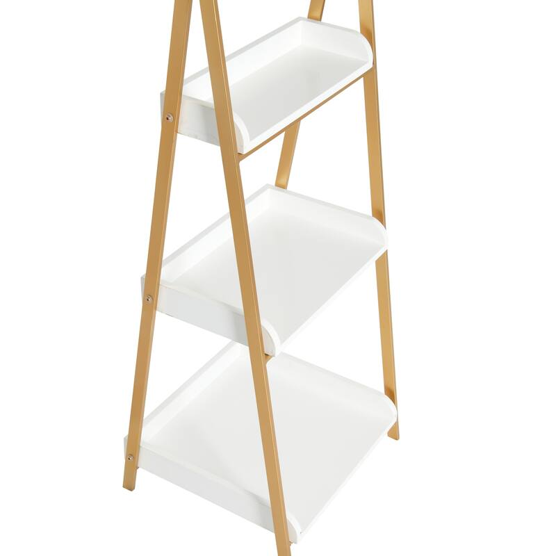 Three Tier A-Frame Metal and Wood Open Shelf