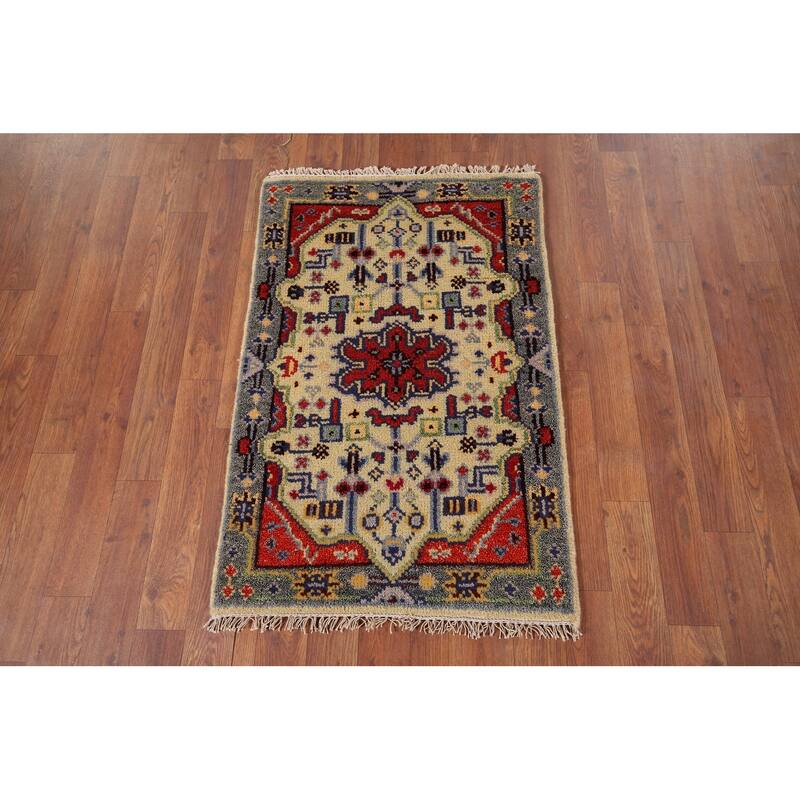 Geometric Kazak Indian Accent Rug Handmade Wool Carpet - 2'0" x 3'0"