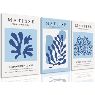 Blue Matisse Wall Art Canvas Boho Flower Set of 3 - Bed Bath & Beyond ...