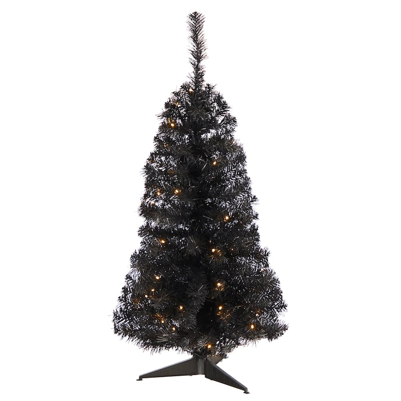 3ft. Black Artificial Christmas Tree with 50 LED Lights & 118 Branches - Modern Festive Holiday X-Mas Accent