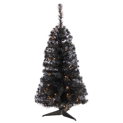 3ft. Black Artificial Christmas Tree with 50 LED Lights & 118 Branches - Modern Festive Holiday X-Mas Accent