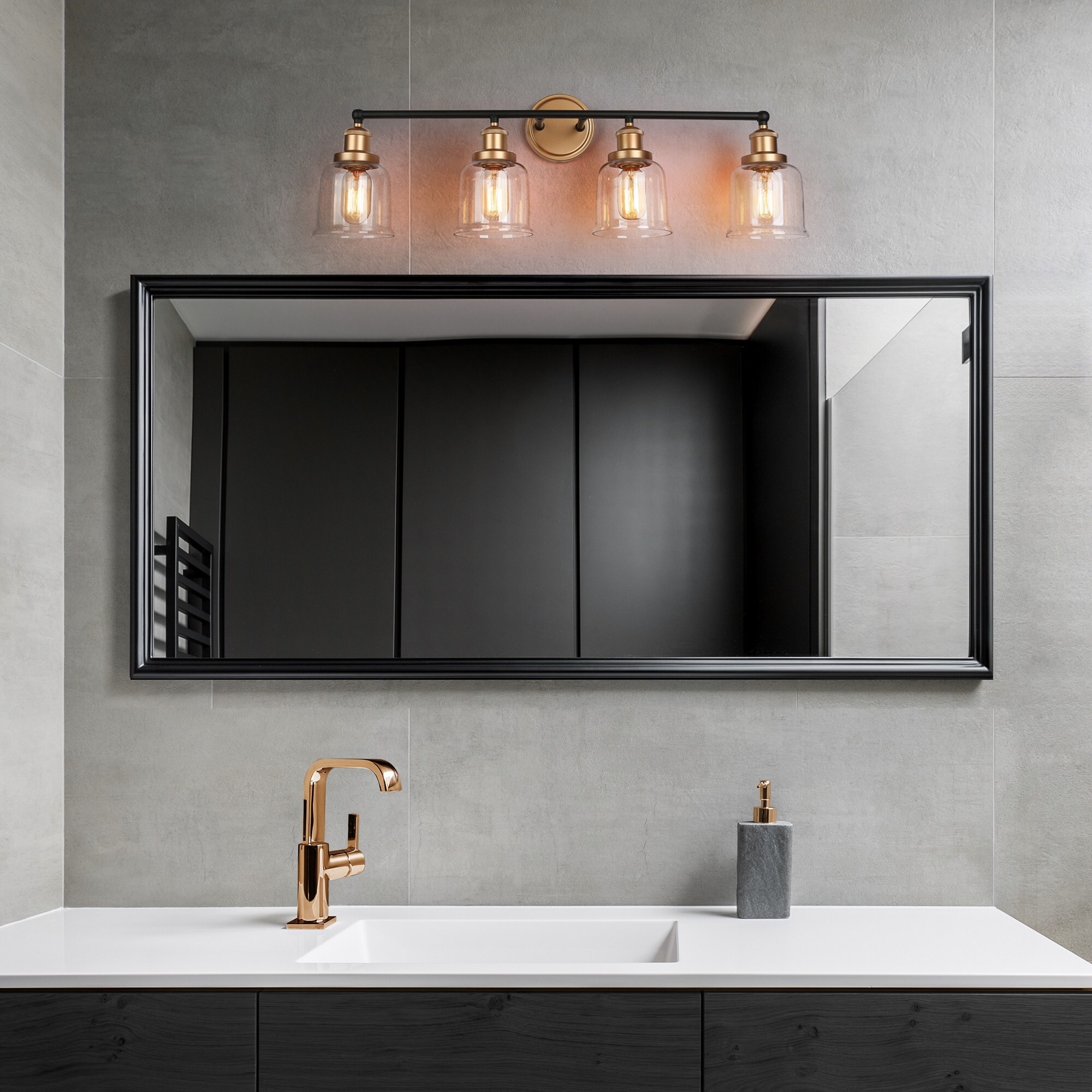 Mid-century Modern Black Gold Bathroom Vanity Lights with Clear