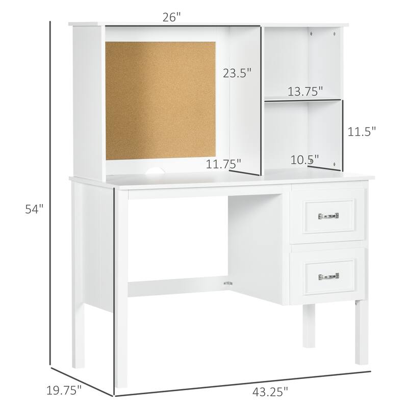 HOMCOM Home Office Desk with Storage & Corkboard