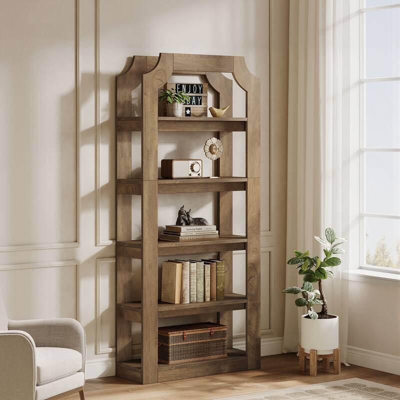Tall 5 Shelf Bookcase, Storage And Display Bookshelf For Home Office And Living Room