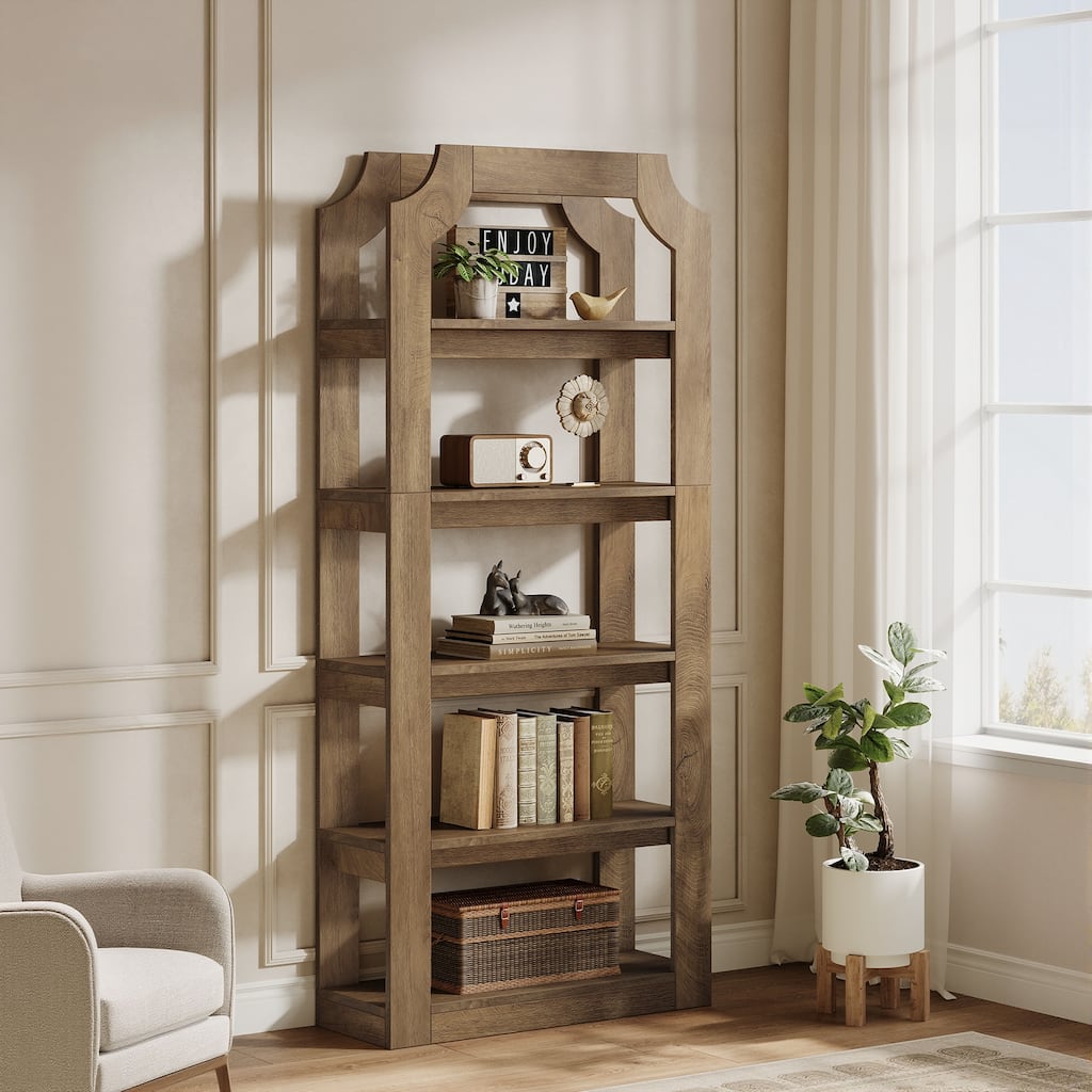 Tall 5 Shelf Bookcase, Storage And Display Bookshelf For Home Office And Living Room