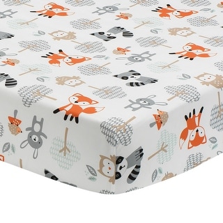 Bedtime Originals Woodland Friends Fox/Owl/Raccoon Fitted Crib Sheet - White