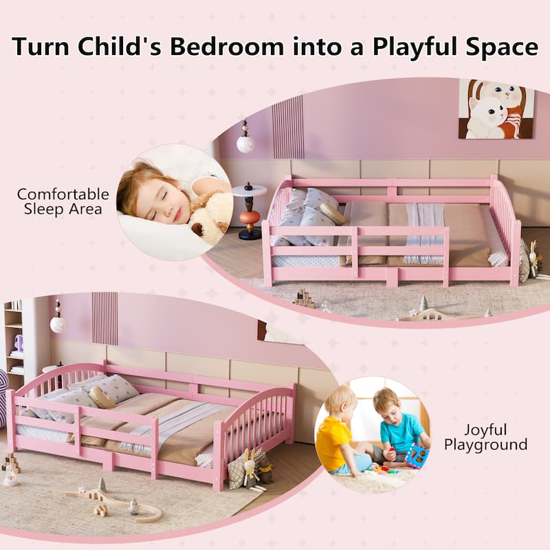 Solid Wood Floor Bed Montessori Bed with Safety Guardrails Without Door