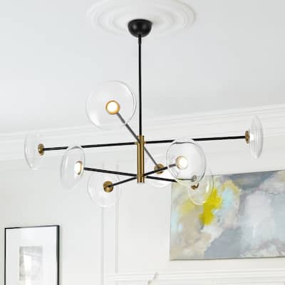 Mid-Century 8-Light Disc Glass Dimmable LED Sputnik Chandelier - N/A