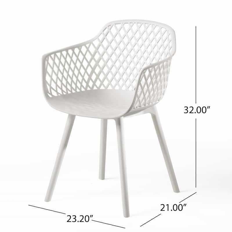 Roomfitters Contemporary Outdoor Armchairs with Diamond Cutout Design and Curved Seat, Stackable Seating Set of 2