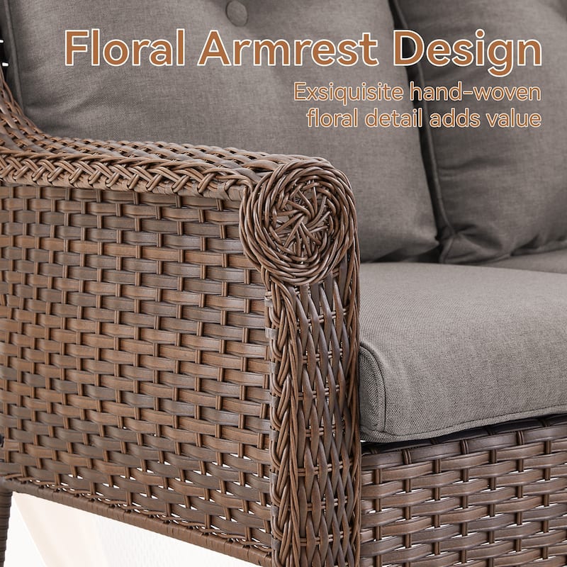 2-Seat Patio Sofa PE Wicker Couch Sofa