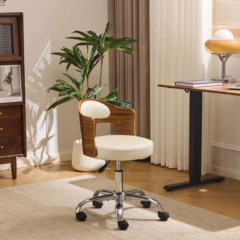 Ring-Shaped Wooden Back Office Chair With Foot Spikes And Wheels