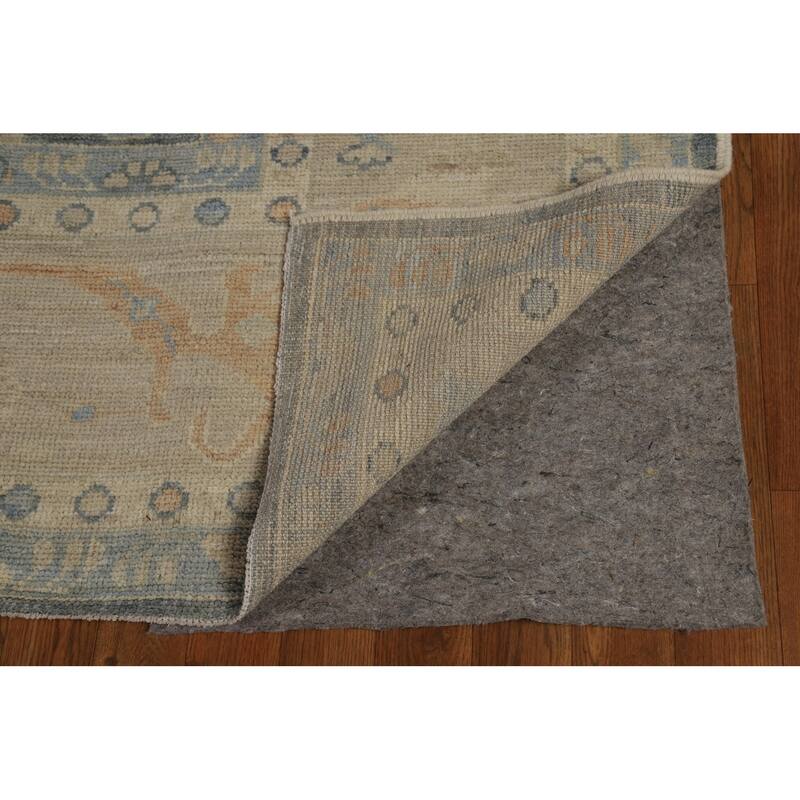 Vegetable Dye Oushak Turkish Rug Hand-Knotted Grey Wool Carpet - 9'2" x 11'10"
