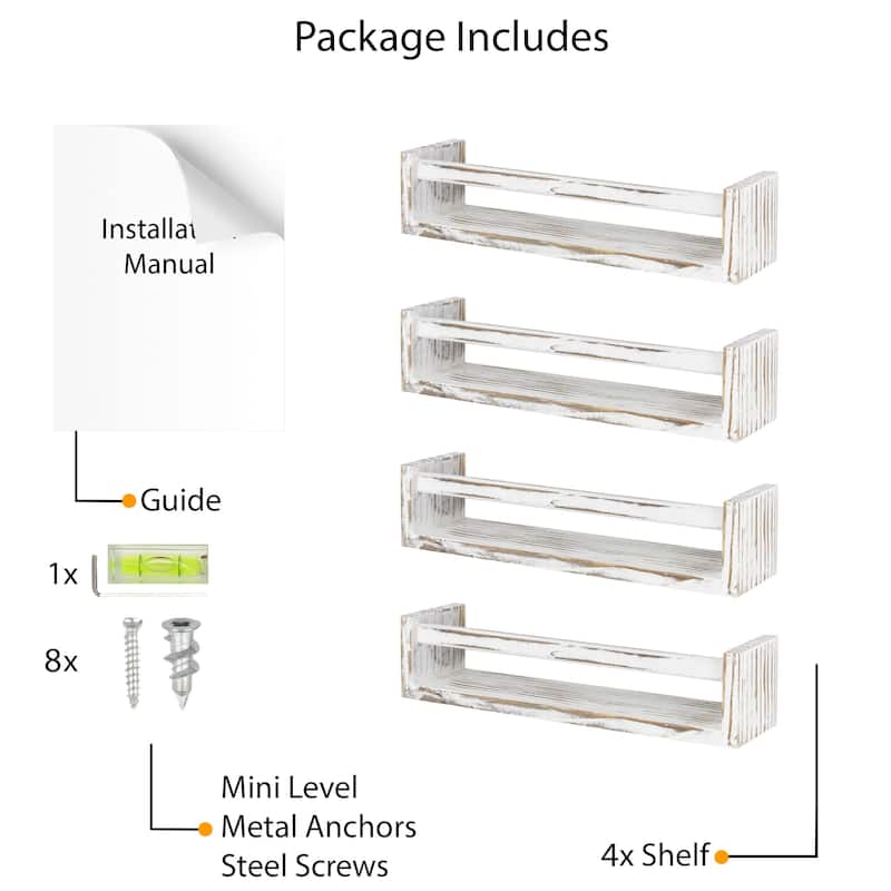 Wallniture Utah Wood Wall Shelves for Book and Toy Storage (Set of 4)