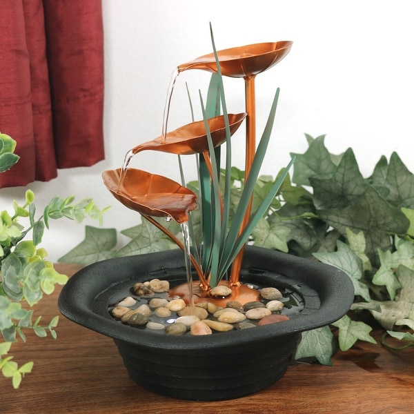 Sunnydaze Three Leaf Cascading Tabletop Water Fountain 10 Inch Tall