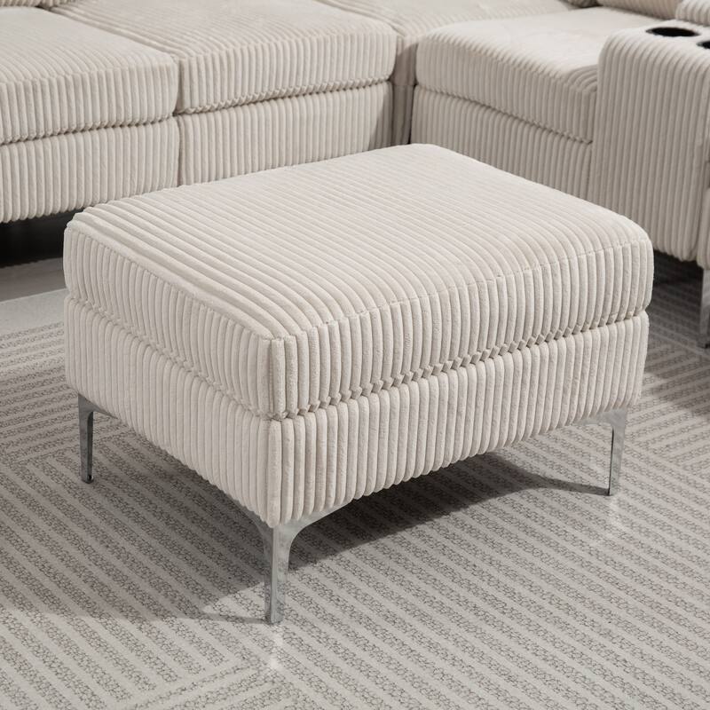 129.14" Corduroy 6-Piece Modular Sectional Sofa with Storage Ottoman, USB Charging and Cup Holders