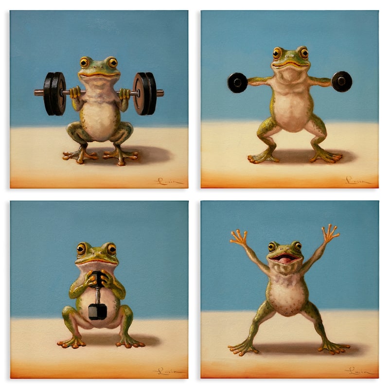 Stupell Weightlifting Frogs Various Workouts Canvas Wall Art Design By Lucia Heffernan (Set of 4) - 17 x 17