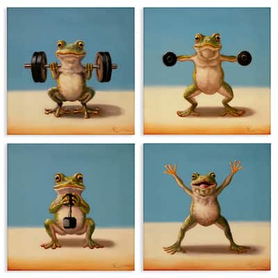 Stupell Weightlifting Frogs Various Workouts Canvas Wall Art Design By Lucia Heffernan (Set of 4)