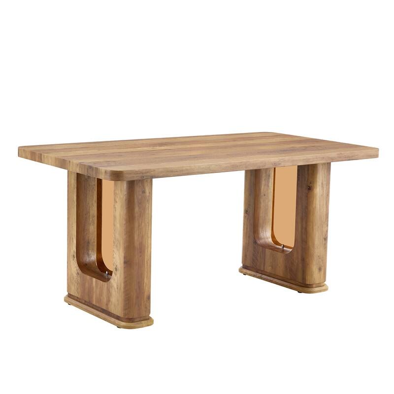 64.5 x 35.4 Inch Modern Dining Table with Wood Texture & Glass Accent