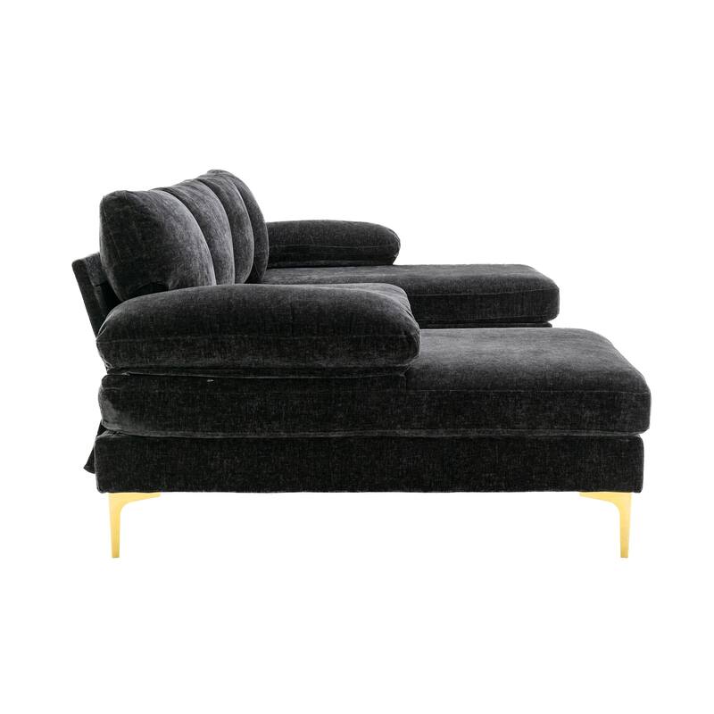 Living Room Chenille Fabric Sofa Sectional Sofa with Cushion Back, Pillow Top Arms, and Metal Legs