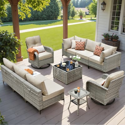 HOOOWOOO 10-piece Outdoor Furniture Wicker Swivel Rocking Chair Set