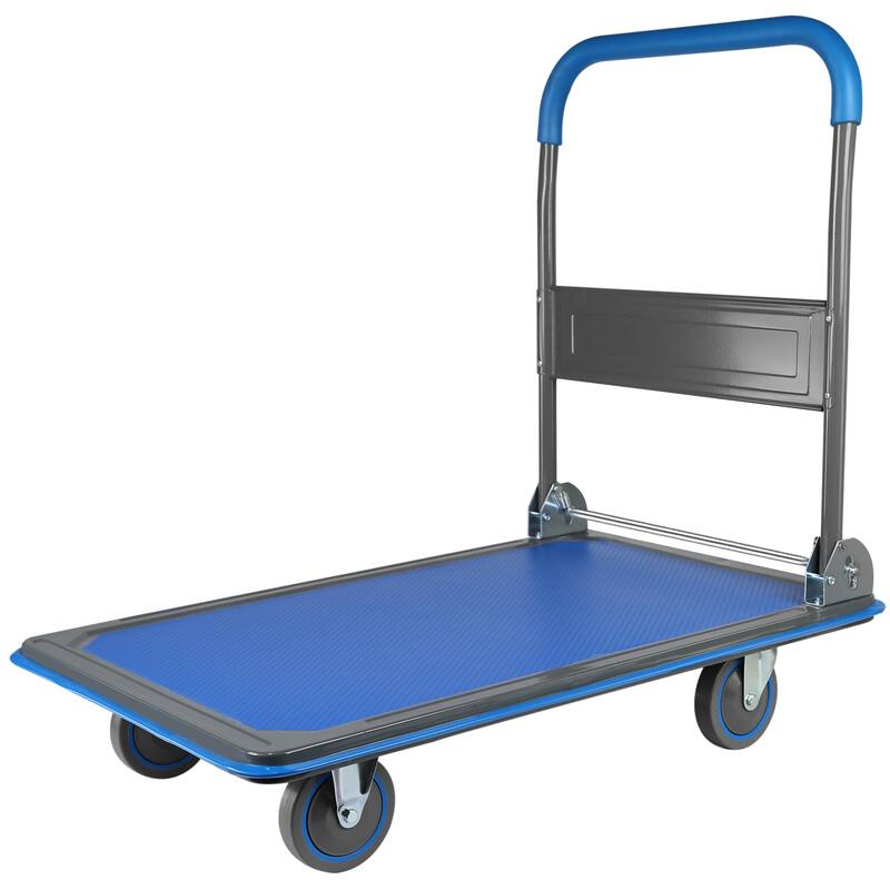 Platform Hand Truck Large Foldable Dolly Cart 360 Degree Swivel Wheels - Weight Capacity:660lbs - Blue
