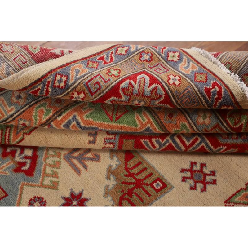 Oriental / Geometric Kazak Area Rug Hand-Knotted Wool Carpet - 6'6" x 9'8"
