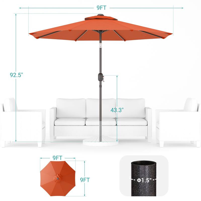 Bonosuki 9ft Patio Umbrella Market Table Umbrella with Tilt and Crank