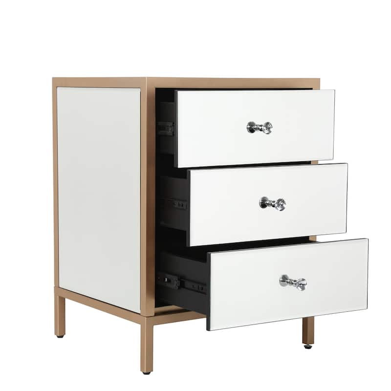 Modern Contemporary 17.7" Wide 3-Drawer Mirrored Side Table Chest Storage Dresser Nightstand