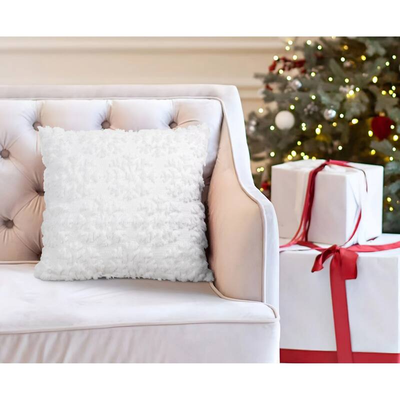 Snowflake Embroidered Throw Pillow - White