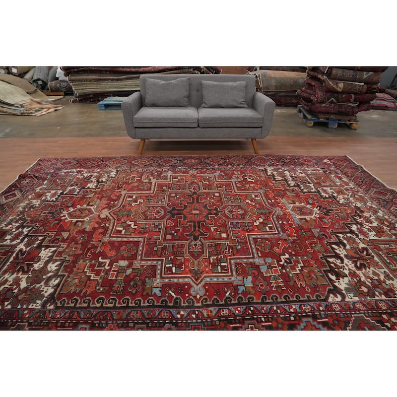 Hand Knotted Oriental 100% Wool Carpet Traditional Medallion Red Heriz Area Rug - 11' 6'' X 8' 3''