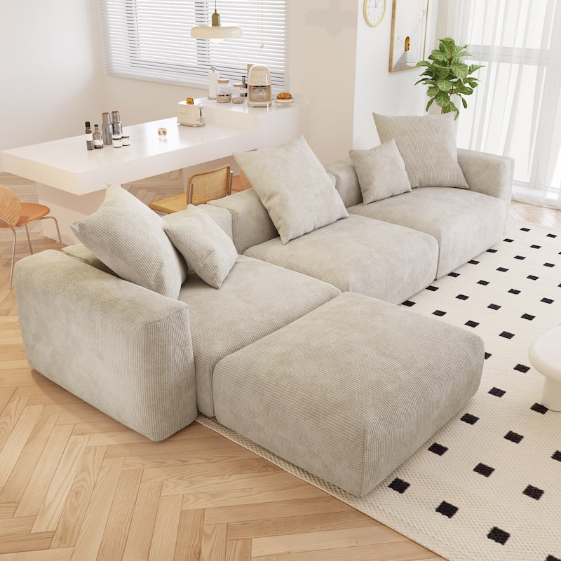 Modern Corduroy Upholstered Sofa, 4-seater, L-Shaped Sectional Sofa