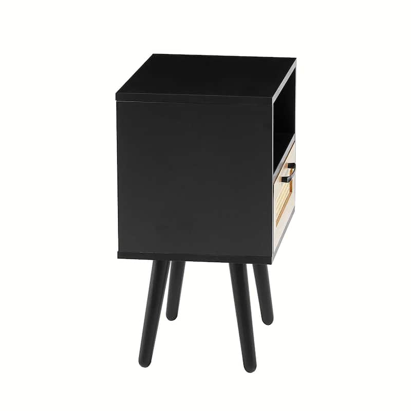 15.75" Rattan 1-Drawer Nightstand