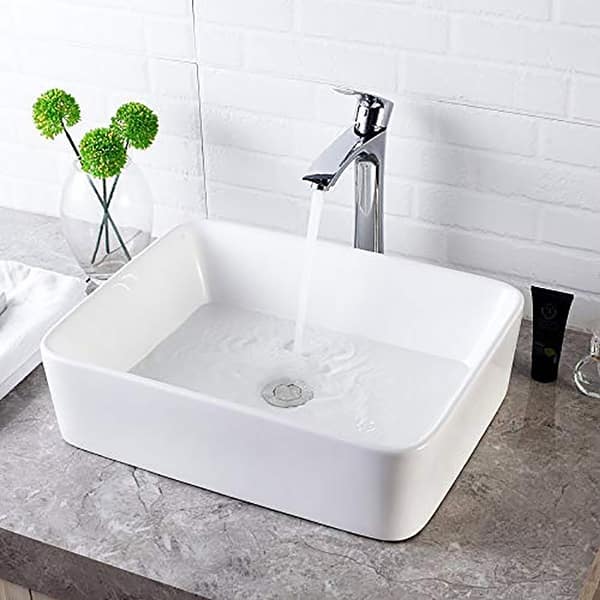 slide 1 of 13, Rectangle Above Counter Porcelain Ceramic Bathroom Vessel Vanity Sink White