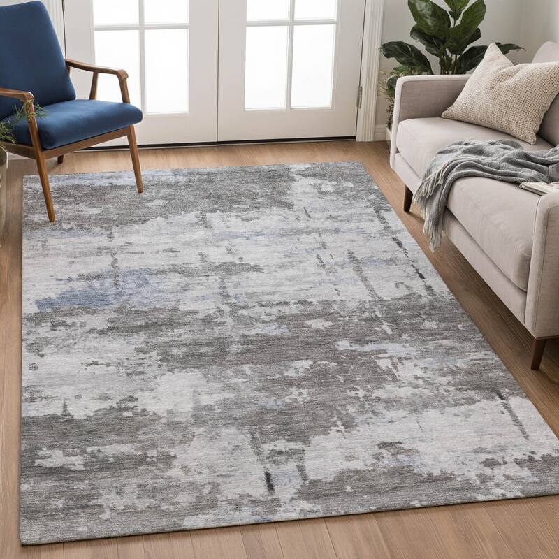 Machine Washable Indoor/ Outdoor Crouppen Modern Chantille Rug