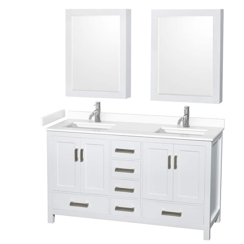 Wyndham Collection Sheffield 60" Double Bathroom Vanity, Carrara - White / White Cultured Marble Top / Brushed Chrome