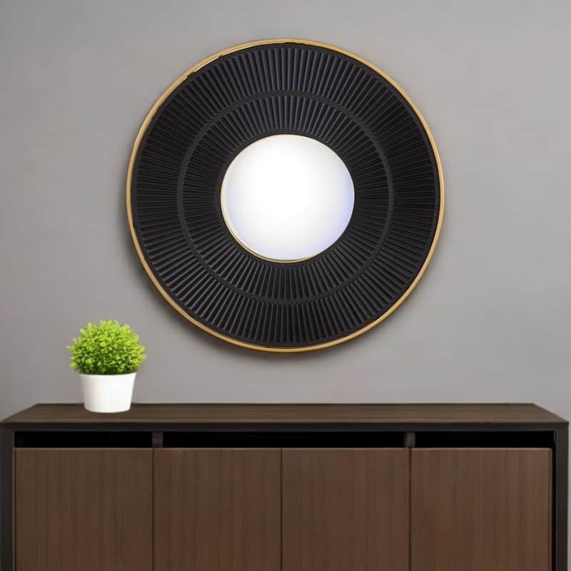 HomeRoots 32" Black And Gold Round Wood And Metal Framed Accent Mirror - 31.5' X '31.5' X '1.2 - 31.5' X '31.5' X '1.2