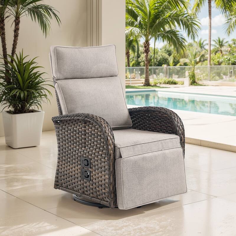 Meyreso 2-Piece Wicker Swivel Reclining Chaise Lounge with Adjustable Backrest & Footrest