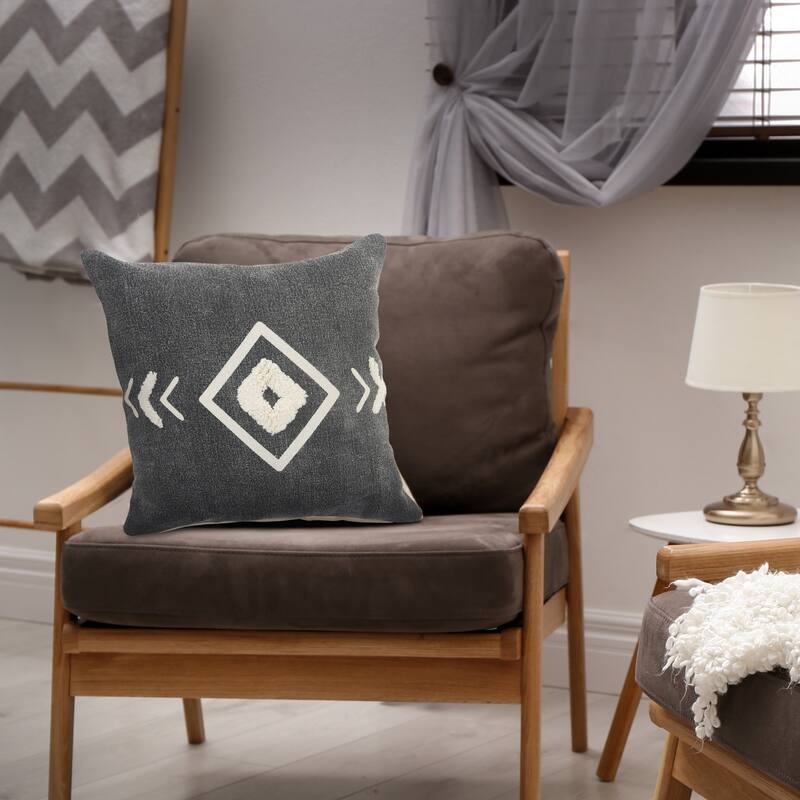 Sevita Tufted White Geometric Diamond Throw Pillow